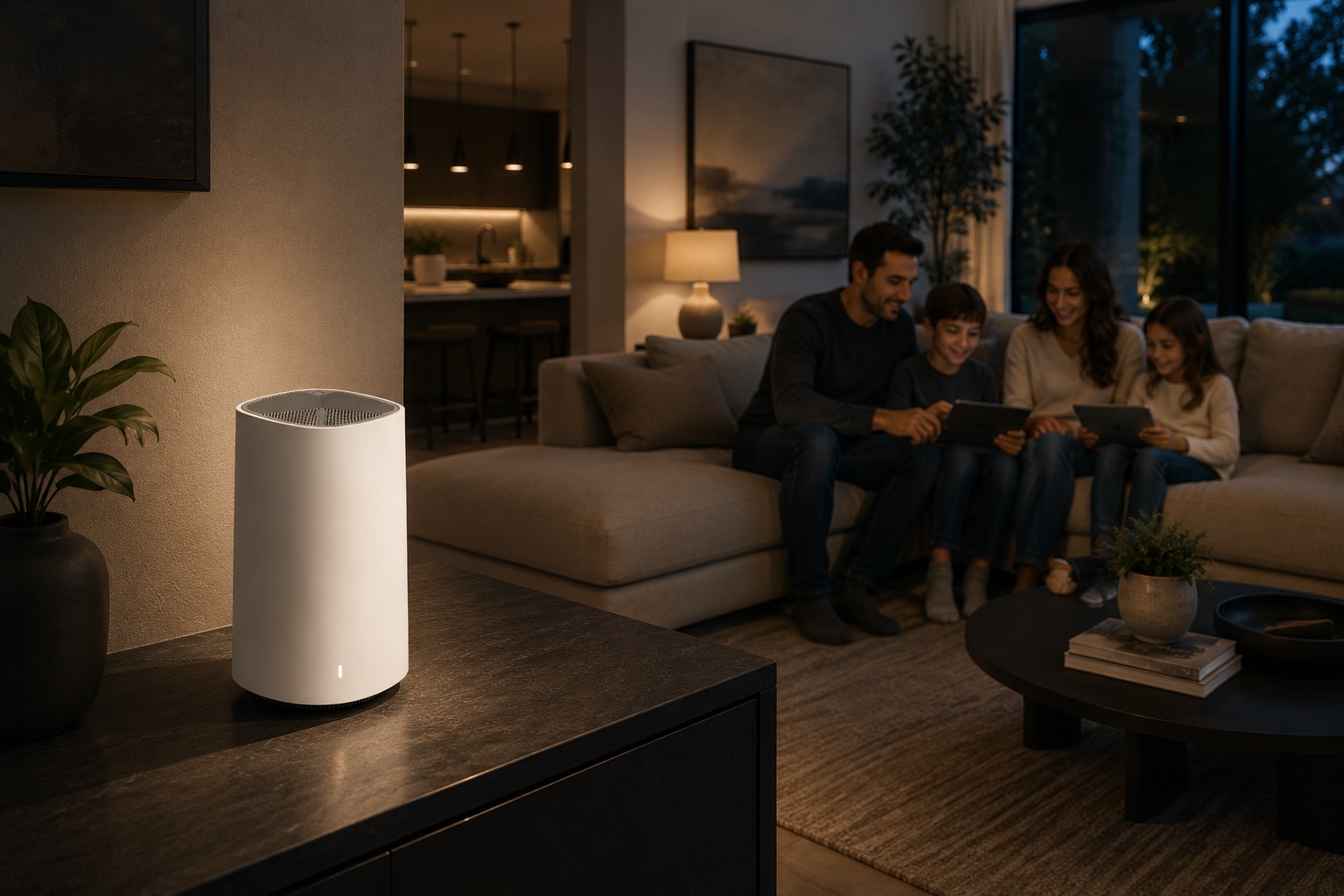 A family together at home, protected by Atlas